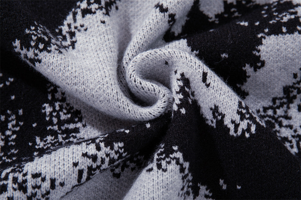 Ink-Splash-Strick-Cardigan mit Reißverschluss – Oversized-Stehkragen