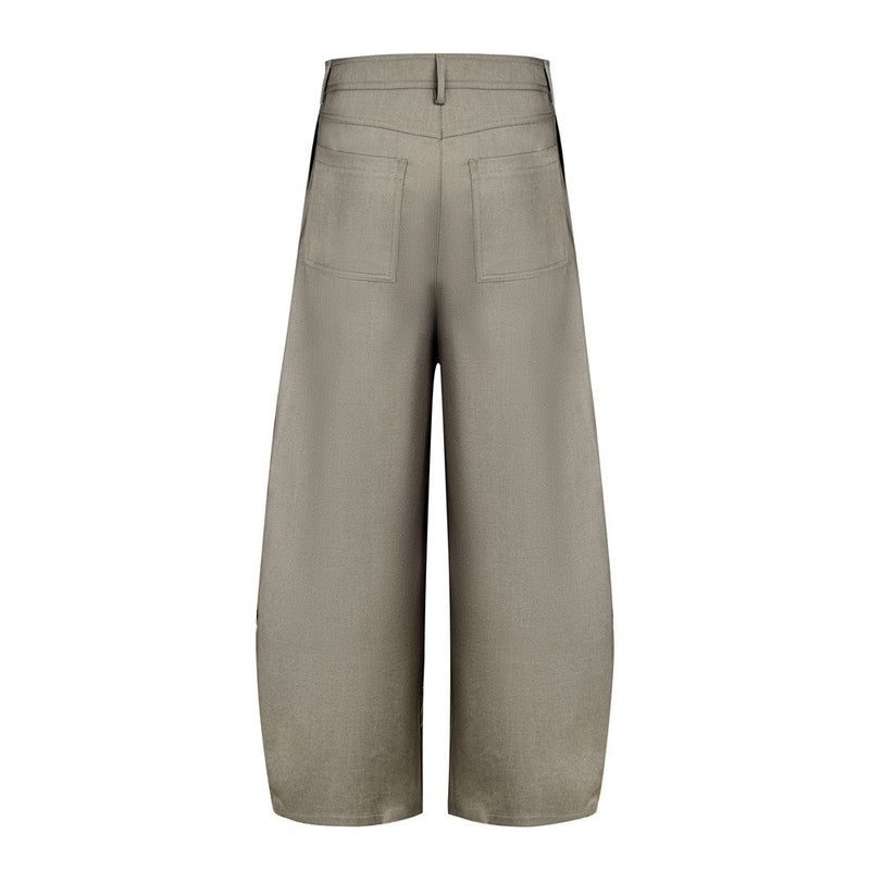 Wide-Leg Pleated Trousers – Diagonal Button Fly, Relaxed Silhouette