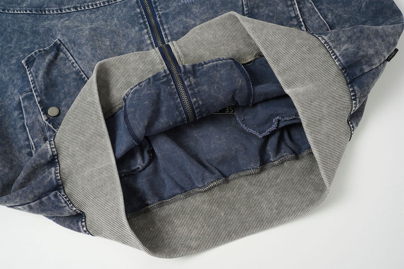 Chaqueta bomber con capucha y lavado ácido en dos tonos – Efecto falso conjunto oversize
