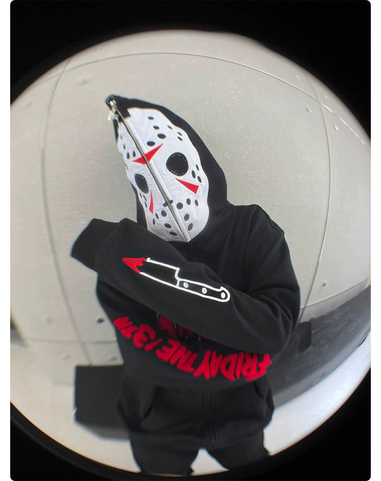 Friday the 13th Hoodie - 400GSM Oversized Jason Mask Zip-Up Horror Movie Sweatshirt