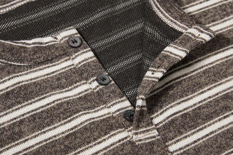 Men's Striped Henley Long-Sleeve Shirt – Vintage American Lazy Style
