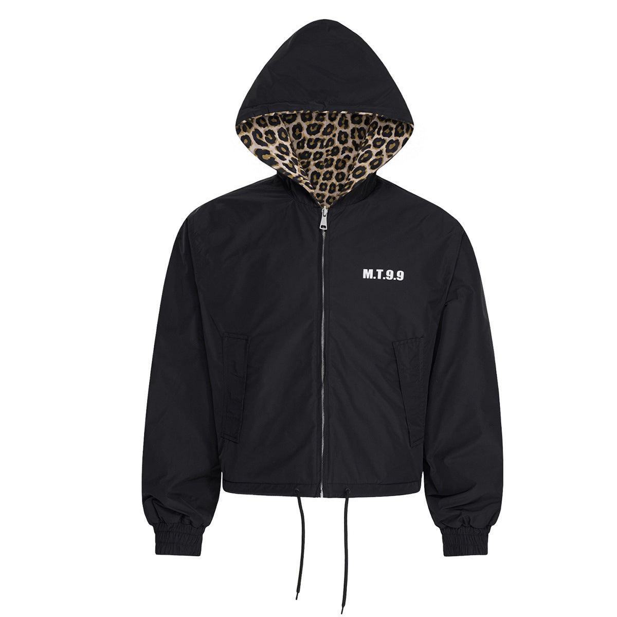 Veste à capuche réversible imprimée léopard – Bomber noir et imprimé animal