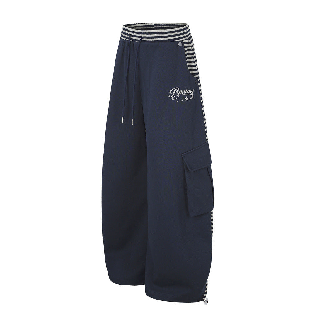 Wide-Leg Cargo Sweatpants with Striped Contrast Waistband – Men's Relaxed Fit