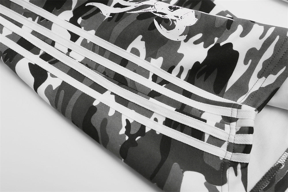 Men's Wide-Leg Track Pants with Camo Print, Cross Graphic & Side Stripes
