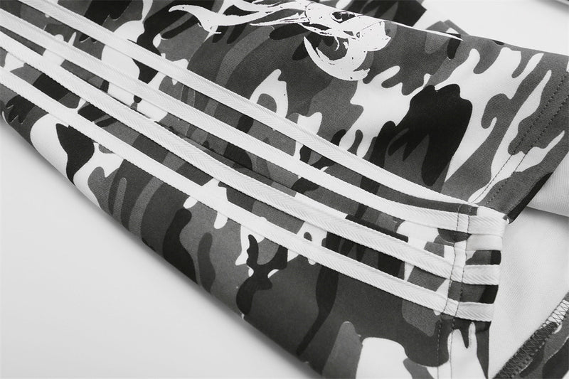 Men's Wide-Leg Track Pants with Camo Print, Cross Graphic & Side Stripes
