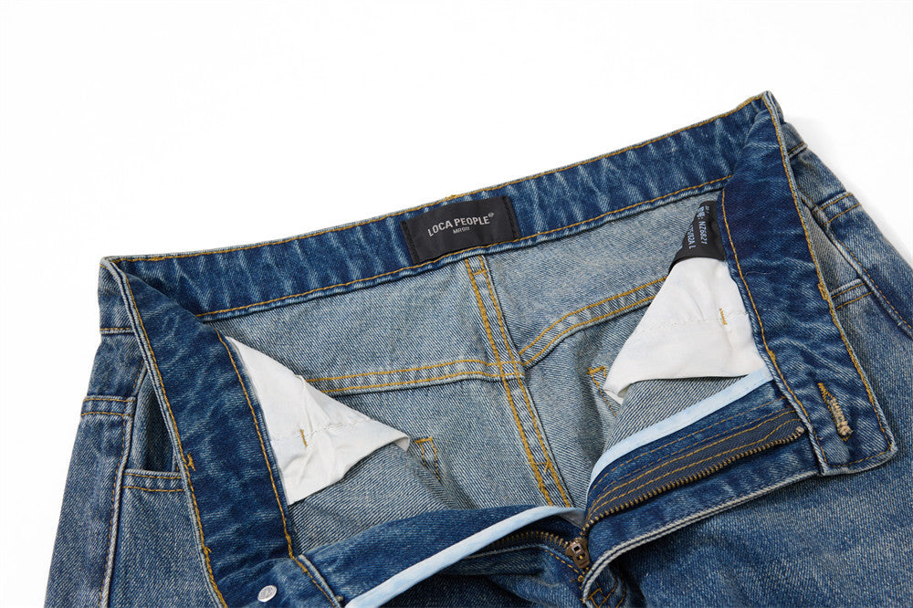 Vaqueros azules para hombre – Pantalón vaquero recto vintage lavado, de pierna ancha y corte baggy