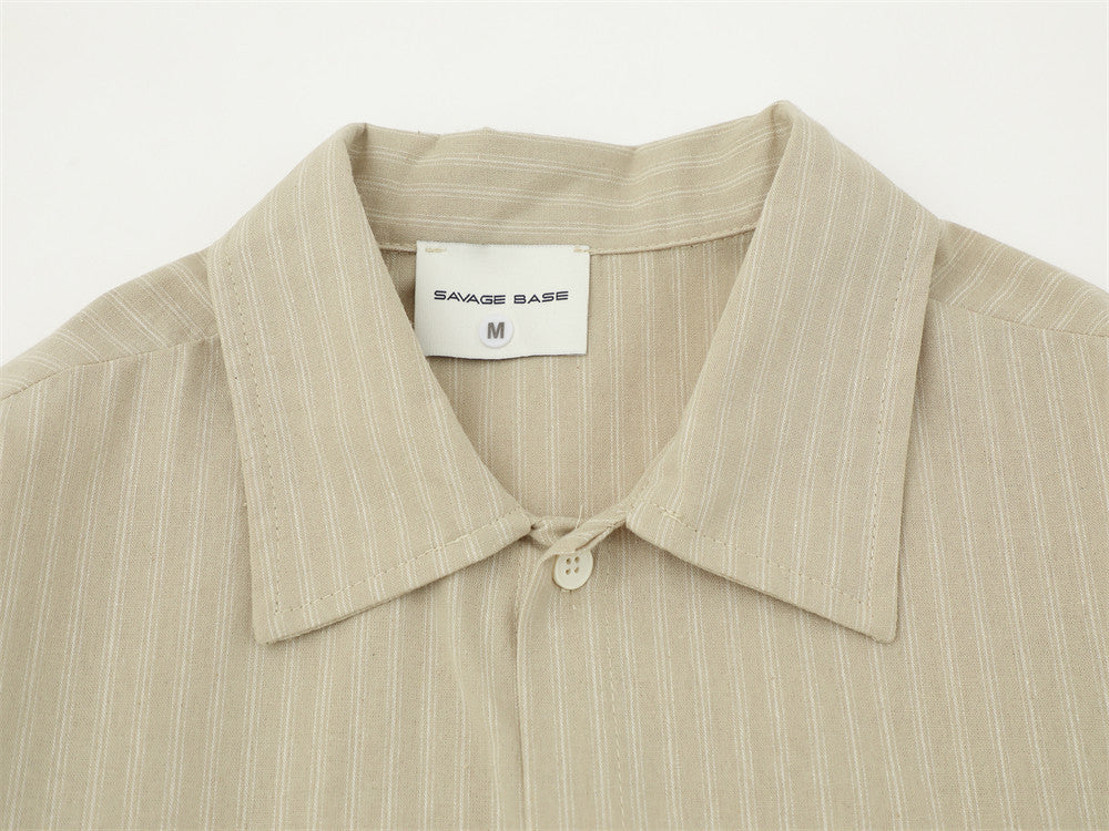 Striped Long Sleeve Shirt – Gothic Letter Embroidery, Relaxed Fit