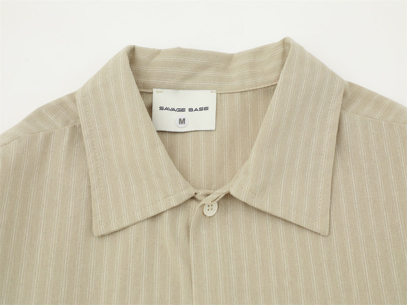 Striped Long Sleeve Shirt – Gothic Letter Embroidery, Relaxed Fit