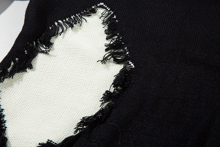 Pull en maille color block effet usé – Pull oversize à franges, style high-street