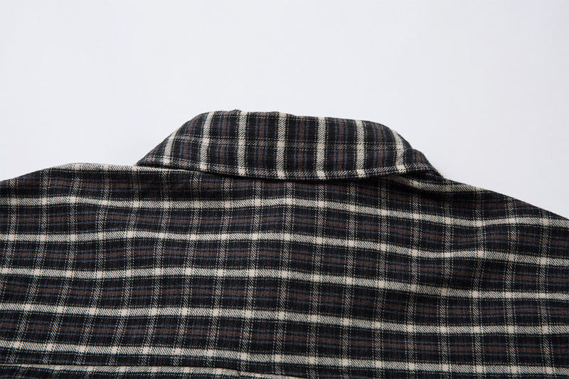 Chemise en flanelle à carreaux avec cravate amovible – Chemise noire oversize à carreaux boutonnée