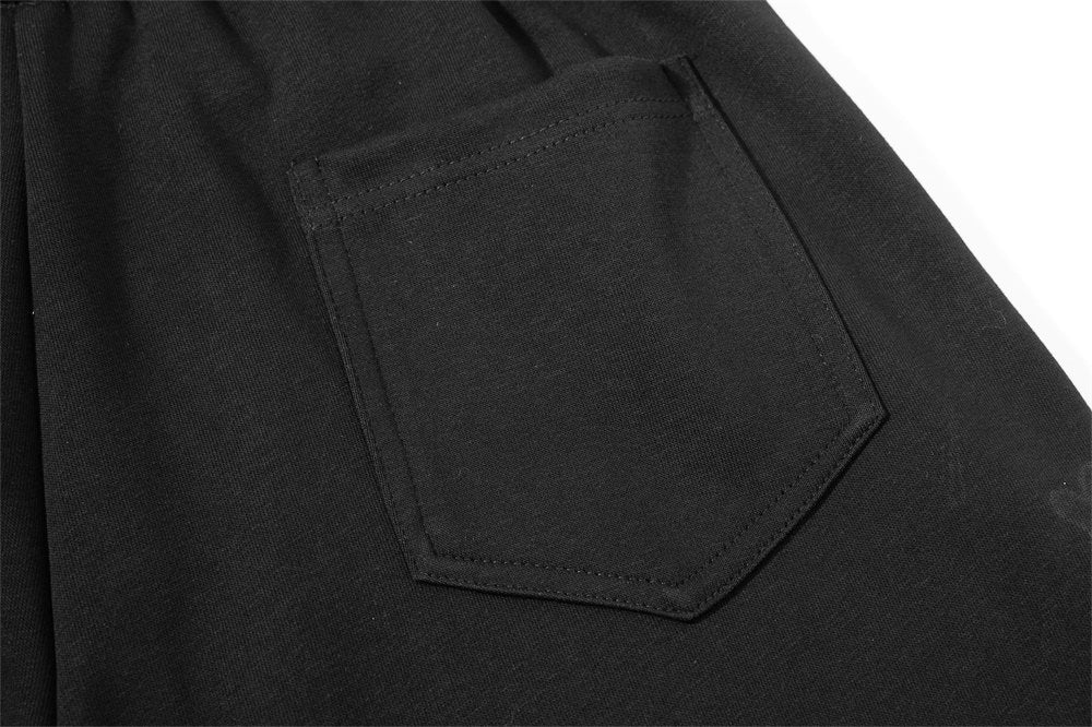 Black Baggy Wide-Leg Pants – Feather Trim & Rhinestone Script Detail