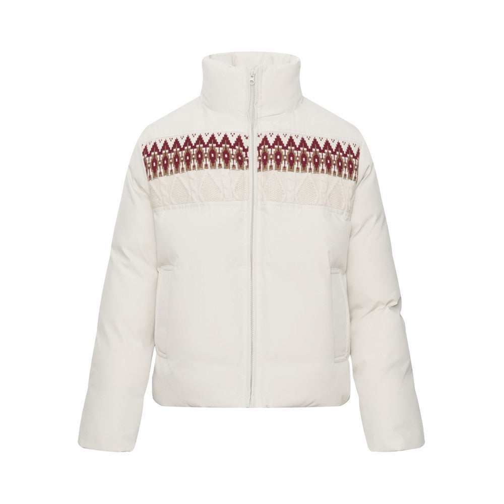 Men's Oversized Puffer Jacket with Fair Isle Knit Panel & Stand Collar