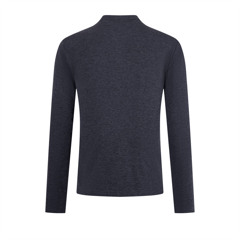 Henley Shirt Long Sleeve Men's Slim-Fit Stand Collar Button Placket Top