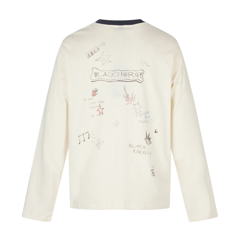 Cartoon Graphic Long Sleeve Crew Neck T-Shirt – Rock & Roll Print