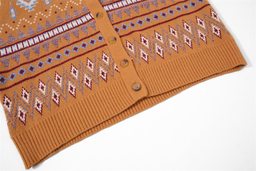 Men's V-Neck Sweater Vest Fair Isle Jacquard Knit Button-Front