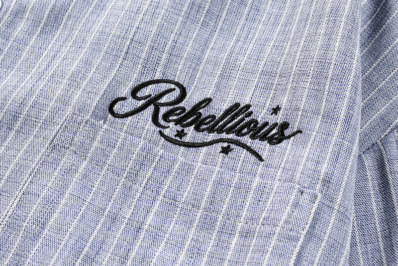 Stripe Long Sleeve Shirt with Rebellious Script Embroidery, Oversized Fit