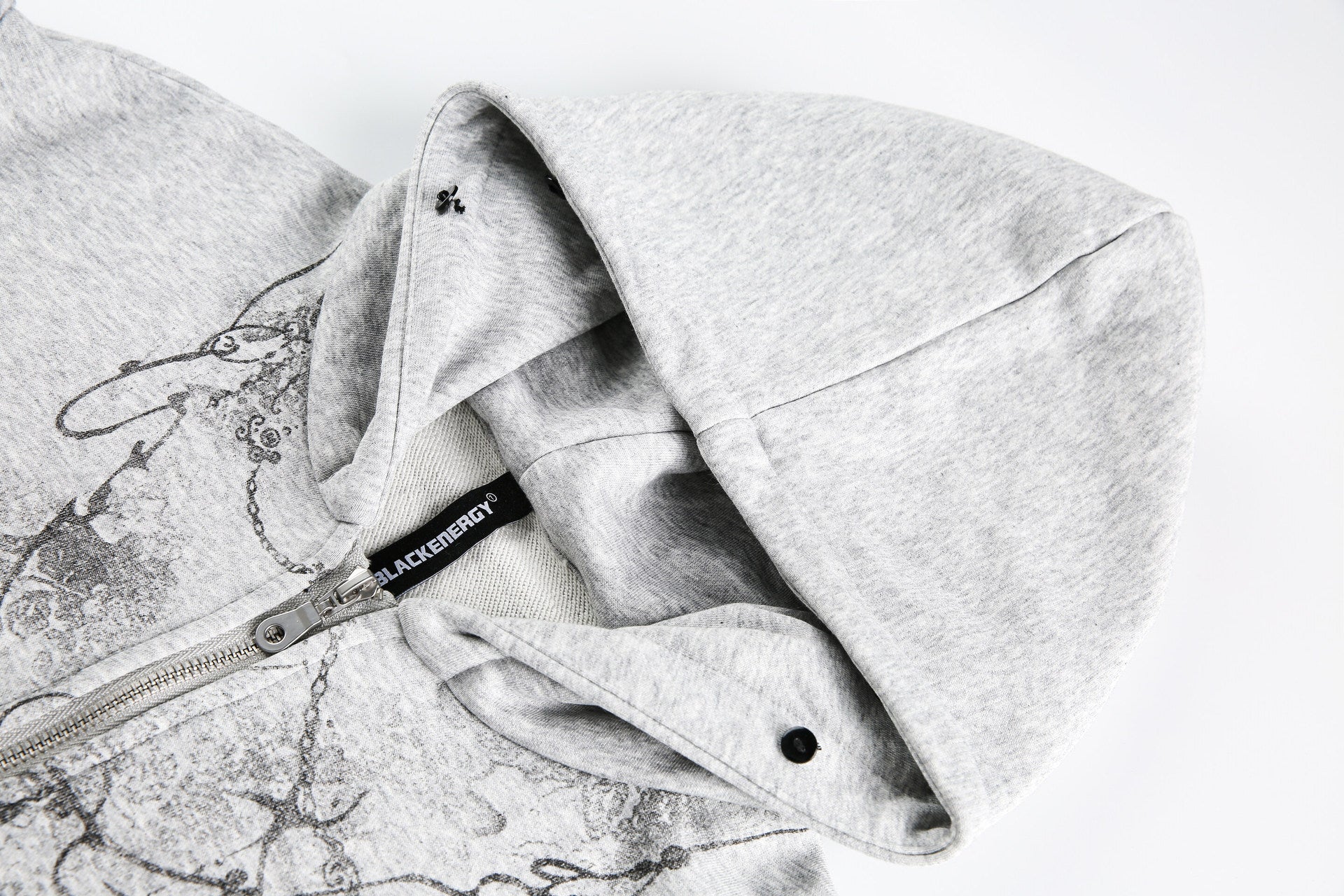 Faux Fur Trim Half-Zip Hoodie with Gothic Floral Graphic Print