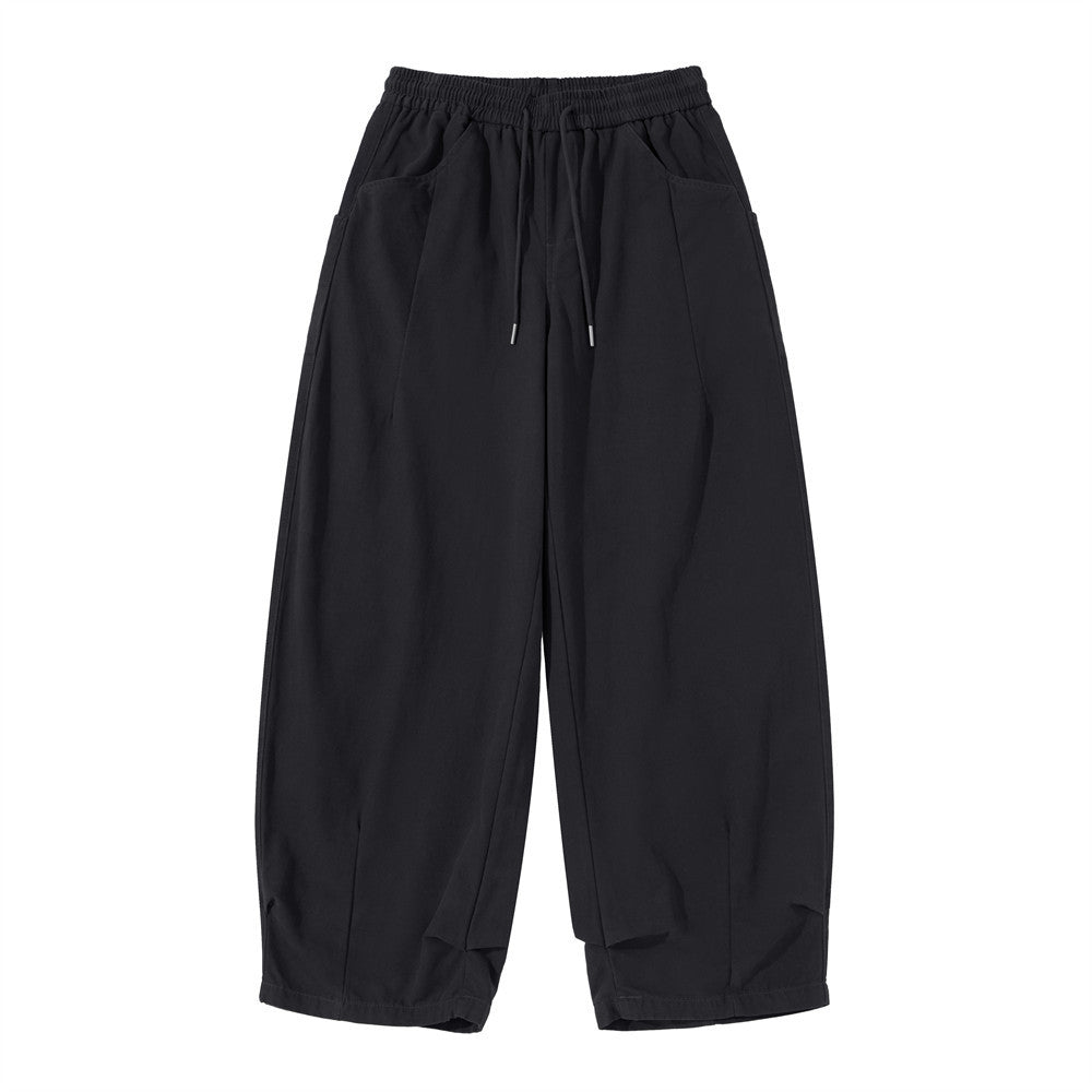 Wide Leg Cargo Pants Men – Loose Fit Pleated Drawstring Trousers