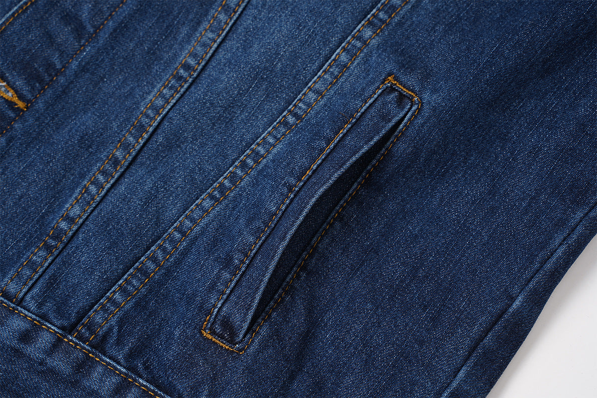 Veste en jean homme délavée avec col et poignets en velours côtelé