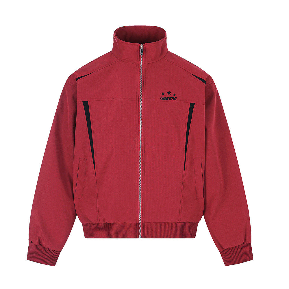 Men's Colorblock Track Jacket & Wide-Leg Pants Tracksuit Set with Mock Neck