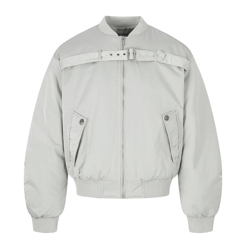 Bomber Jacket Men Oversized Buckle Strap Stand Collar Padded Outerwear