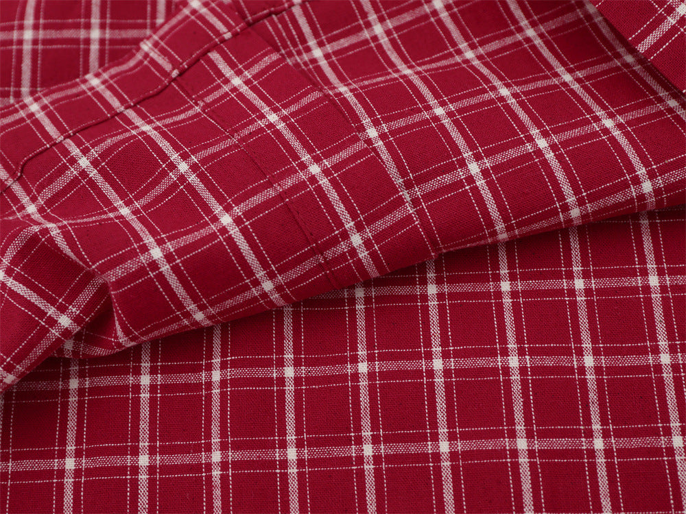 Mens Red Button Up Shirt Plaid Star Patch Long Sleeve Oversized Flannel