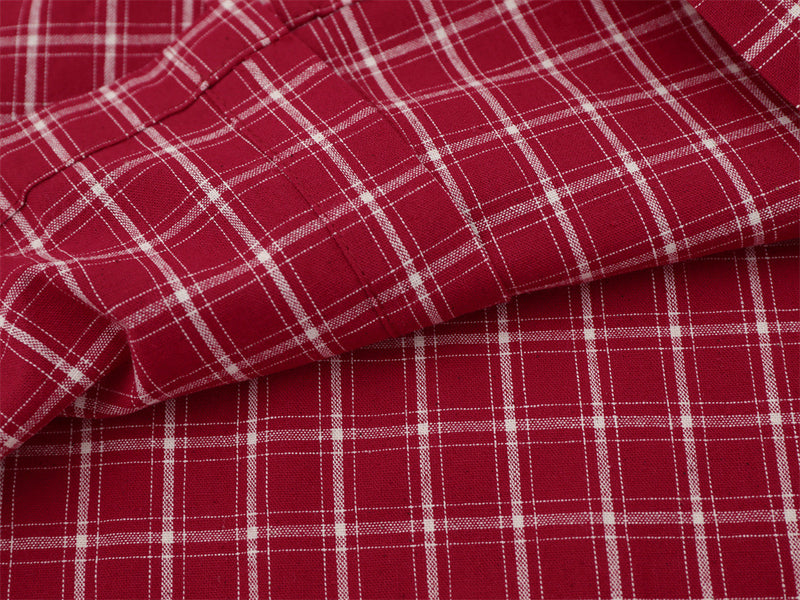 Mens Red Button Up Shirt Plaid Star Patch Long Sleeve Oversized Flannel
