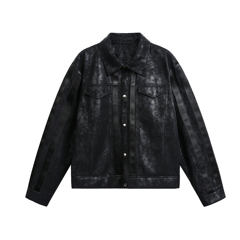 Veste trucker noire en similicuir PU – Style punk streetwear et moto