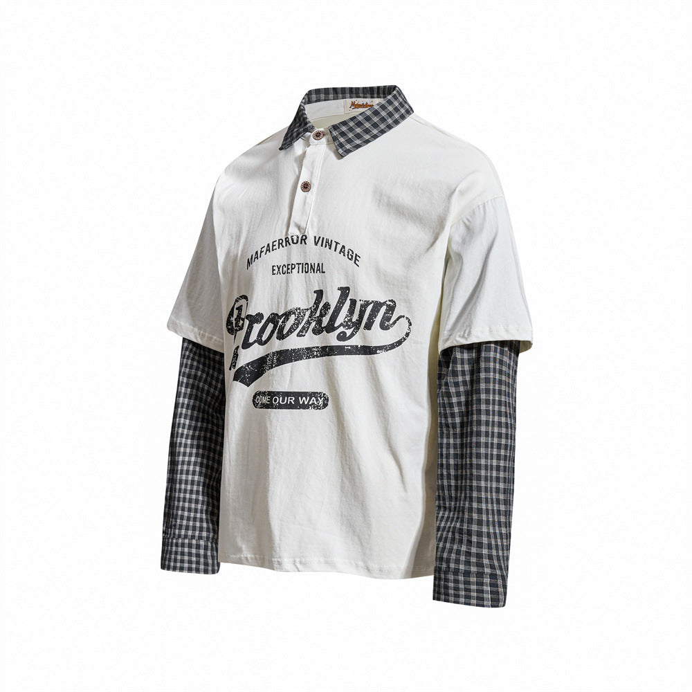Brooklyn Vintage Layered Polo Shirt with Plaid Sleeves – Relaxed Fit