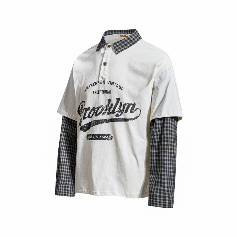 Brooklyn Vintage Layered Polo Shirt with Plaid Sleeves – Relaxed Fit