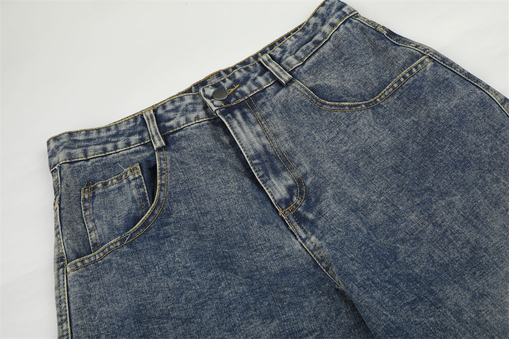 Jean barrel large pour homme – Denim punk streetwear oversize avec motif au dos