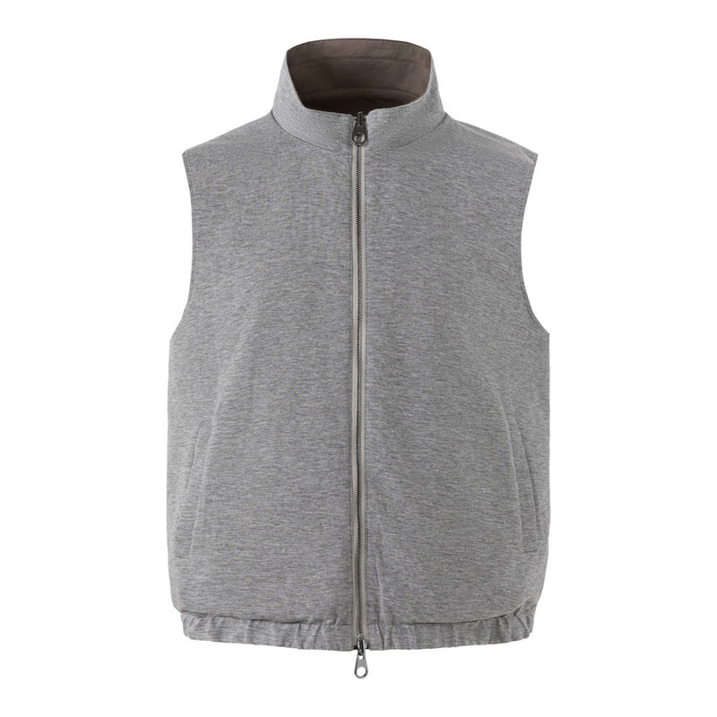 Reversible Stand Collar Vest – Men's Dual-Zip Sleeveless Gilet in Taupe &