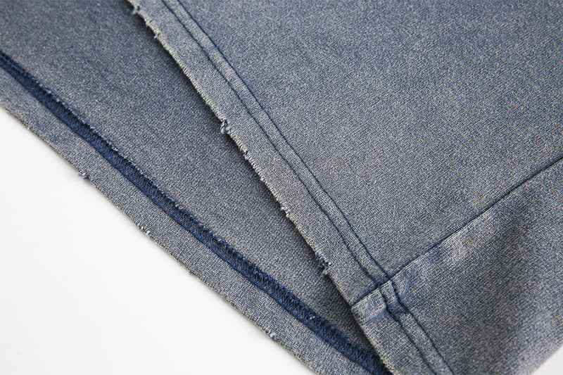 T-shirt Henley manches longues à effet superposé, à carreaux et délavé – Chemise streetwear oversize