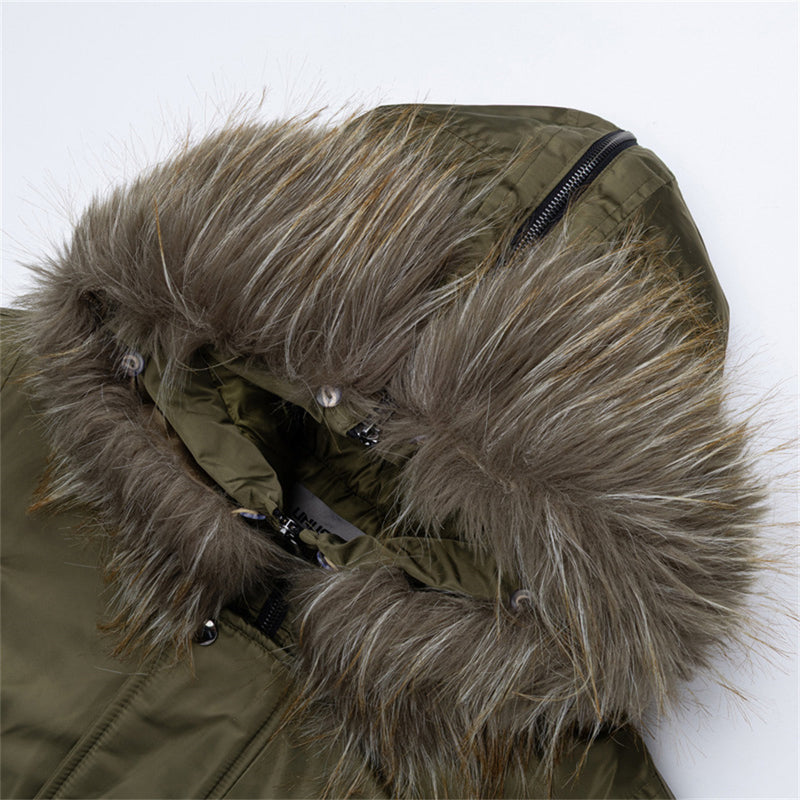Veste bomber à capuche bordée de fourrure – Manteau d’hiver à poches multiples et double fermeture zippée