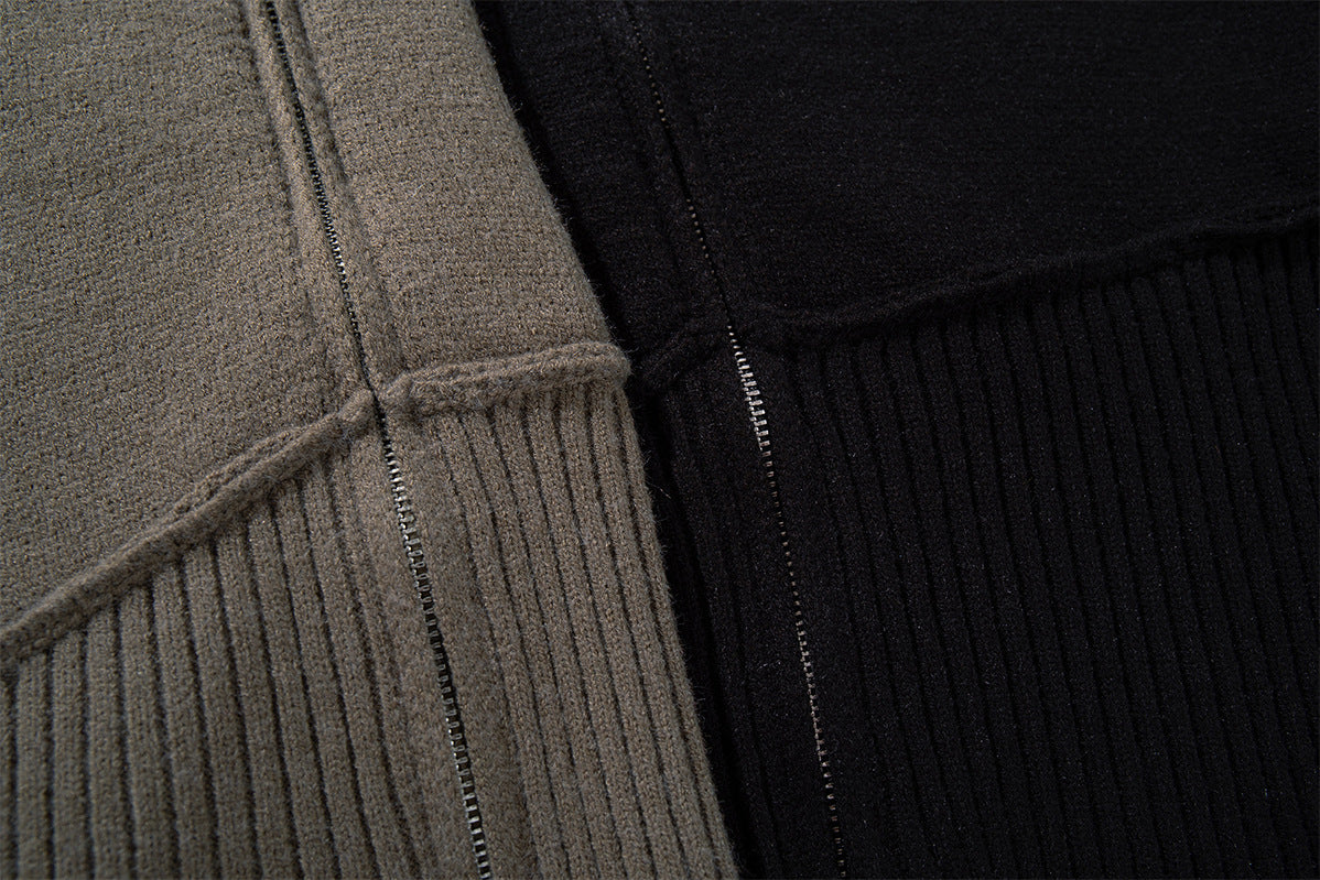 Veste pull en maille à col montant et zip intégral avec bas côtelé