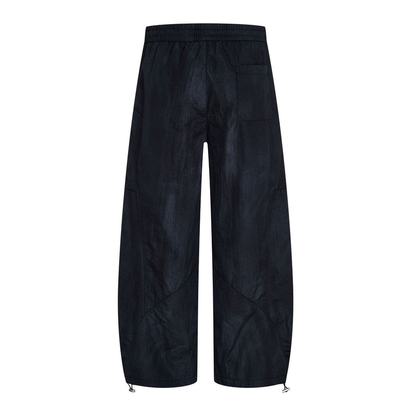 Wide-Leg Parachute Cargo Pants – Oversized Crinkle Nylon Drawstring Trousers