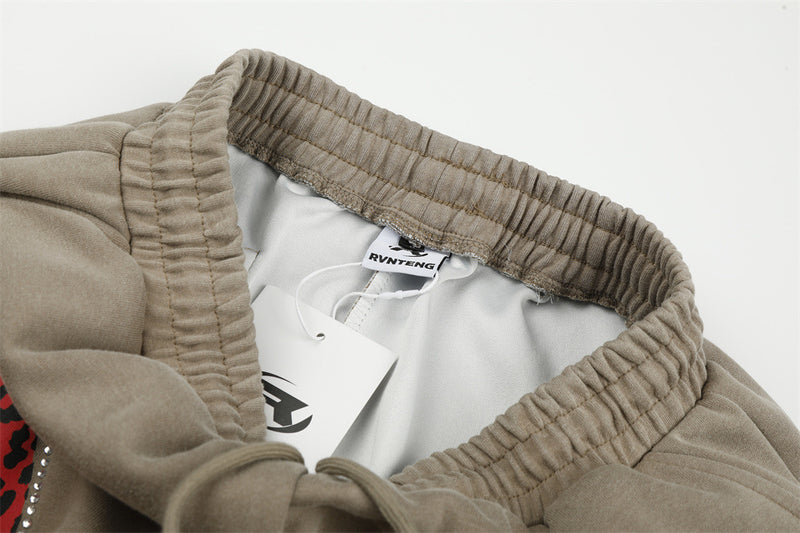 Wide-Leg Sweatpants with Leopard Print Rhinestone Hearts & Varsity Graphic