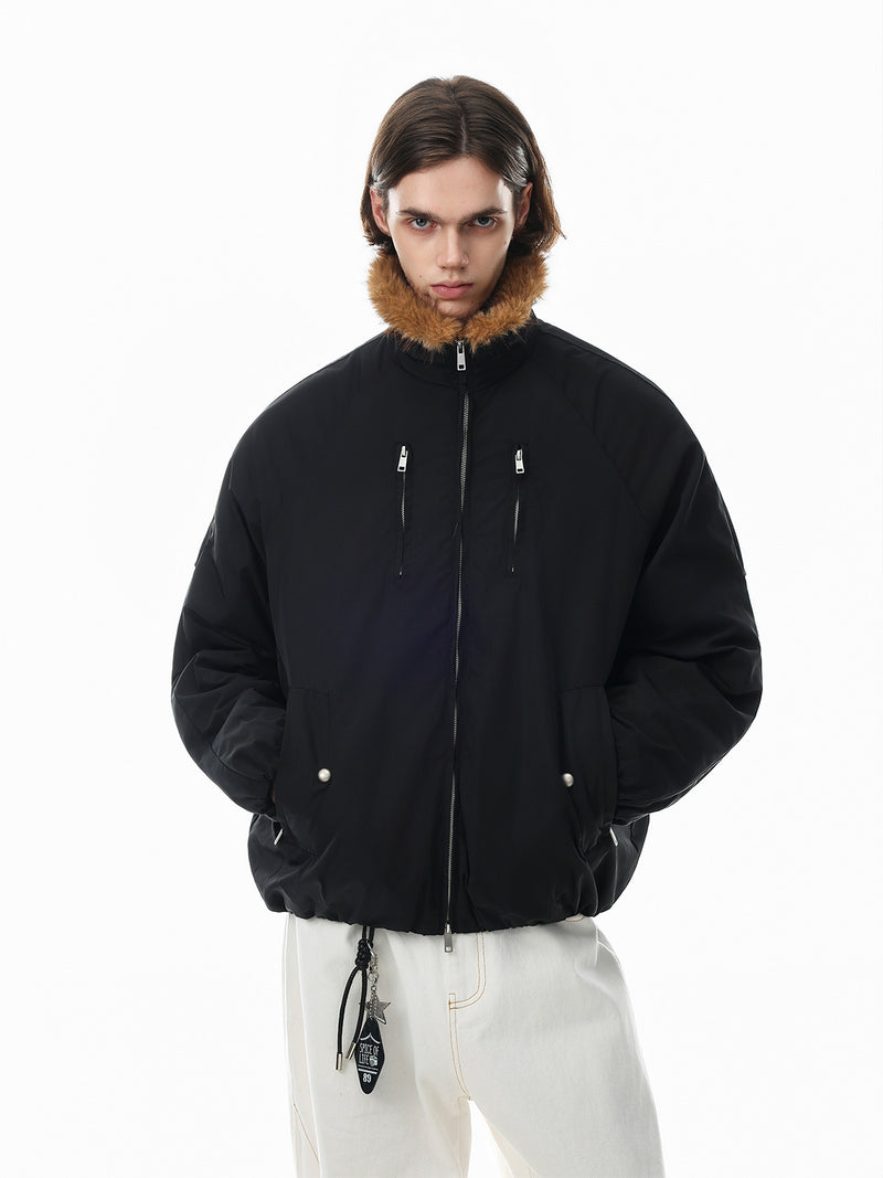 Faux Fur Collar Padded Bomber Jacket – Oversized Winter Puffer