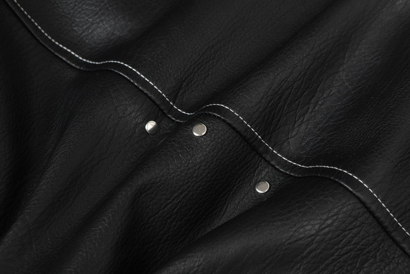 Men's Studded Deconstructed PU Leather Hooded Jacket with Faux Fur Collar