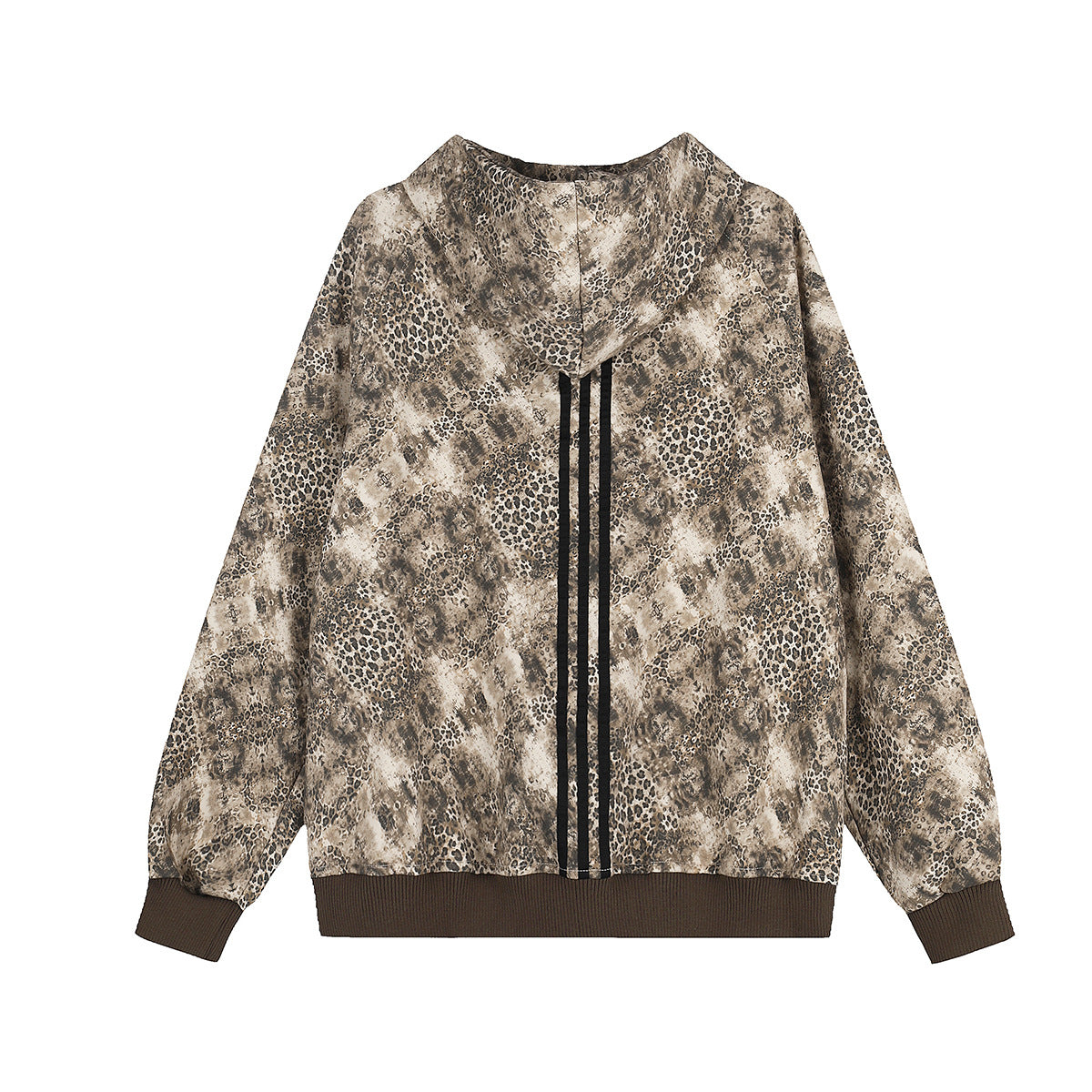 Hoodie mit Reißverschluss, Leopardenprint und Drei-Streifen-Detail