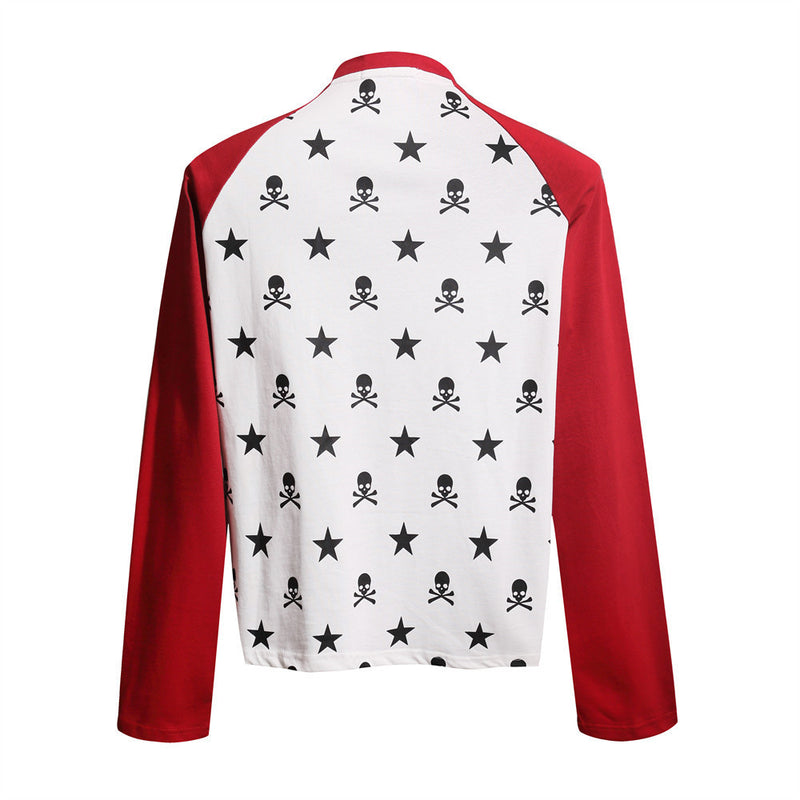 Skull & Star Print Raglan Long Sleeve Graphic Tee – Hip-Hop Color Block