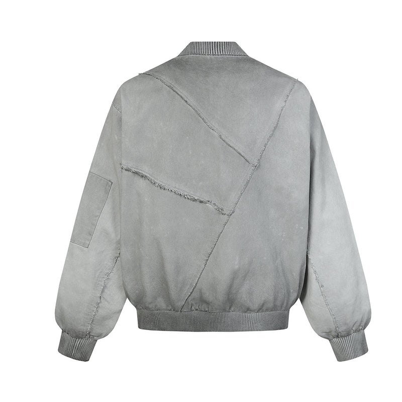 Dekonstruierte Patchwork-Bomberjacke – Gewaschener Vintage-Distressed-Baseballmantel