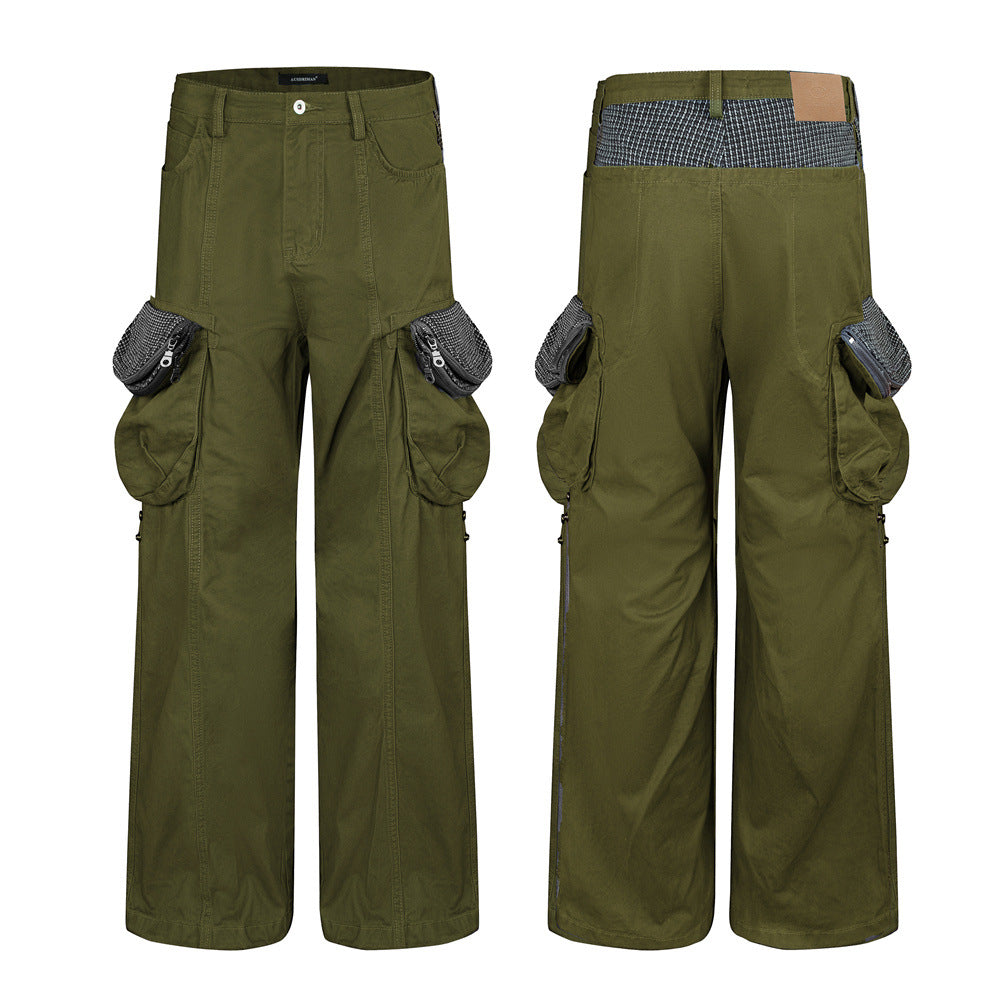 Men's Wide-Leg Cargo Pants with Multi-Pocket Utility Design