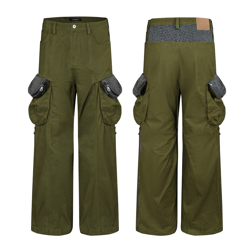 Men's Wide-Leg Cargo Pants with Multi-Pocket Utility Design