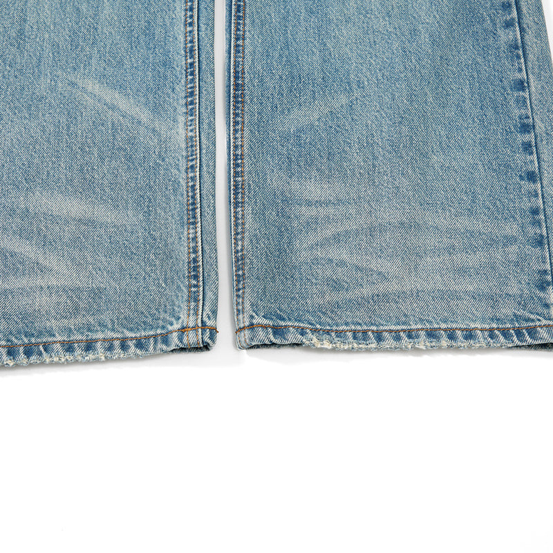 Men's Straight Fit Jeans Baggy Wide-Leg Washed Vintage Light Blue Denim