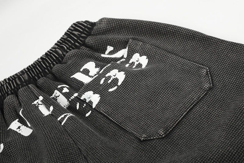 Pantalon de survêtement à jambes larges – Imprimé graphique vintage acid wash, coupe ample