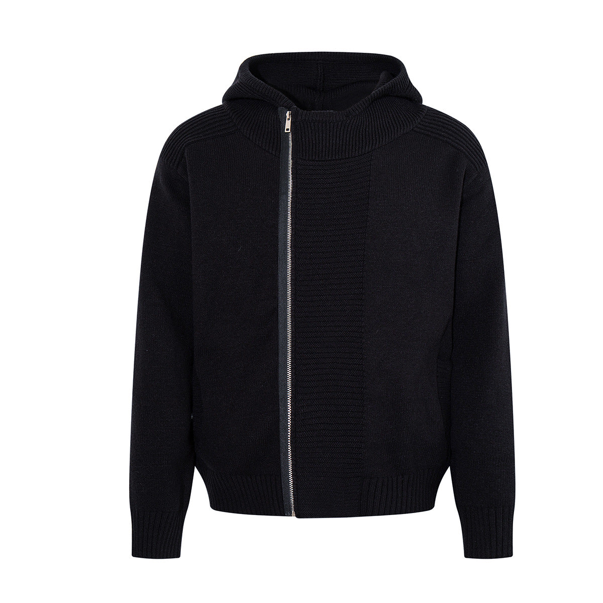 Zip Up Hoodie Black Knit Oversized Full-Zip Sweater Hoodie