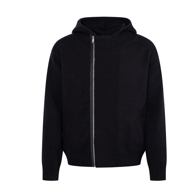 Zip Up Hoodie Black Knit Oversized Full-Zip Sweater Hoodie