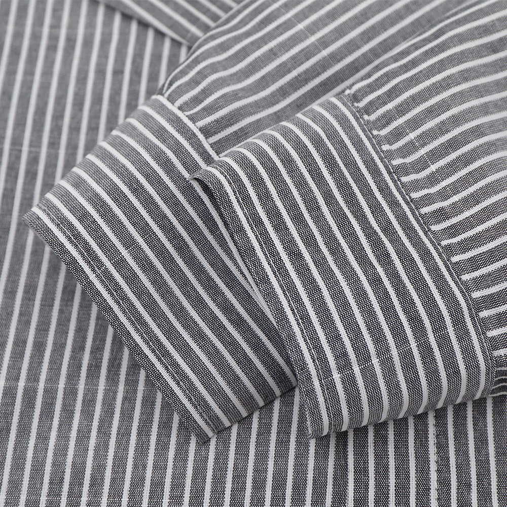 Striped Long-Sleeve Shirt with Cursive Logo Embroidery — Oversized Fit