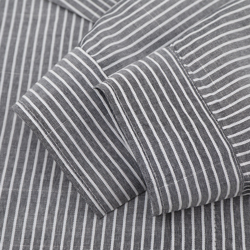 Striped Long-Sleeve Shirt with Cursive Logo Embroidery — Oversized Fit